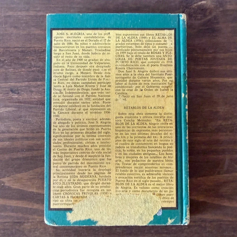 Retablos de la Aldea Jose S Alegria 1988 Puerto Rico Literature Hardcover Book